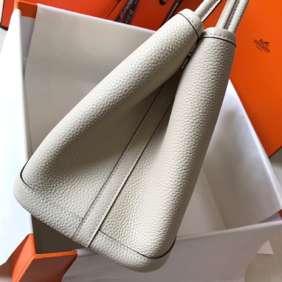 Hermes Garden Party 36cm Tote Handbag In Cream White Clemence Leather